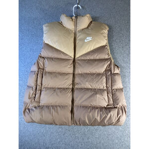 Nike Therma-Fit Down Puffer Vest Women’s Medium Tan Brown Full Zip Insulated
